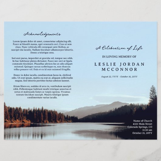 Calm Lake Celebration of Life Begrafenisprogramma (Voorkant)