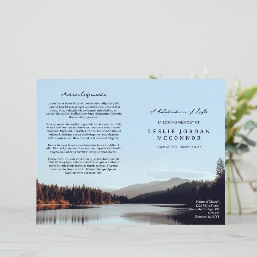 Calm Lake Celebration of Life Begrafenisprogramma (Staand voorkant)