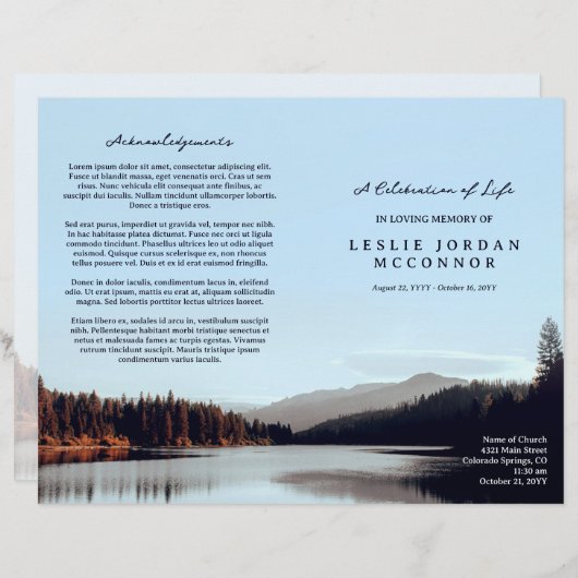 Calm Lake Celebration of Life Begrafenisprogramma (Voorkant / Achterkant)