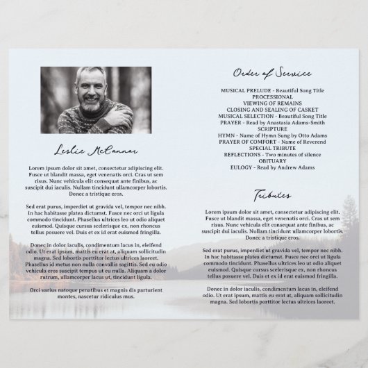 Calm Lake Celebration of Life Begrafenisprogramma (Achterkant)