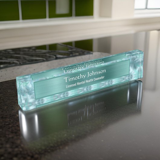 Calm Leafy Blauwgroen Shimmer PsychotherapieIST Co Naambordje