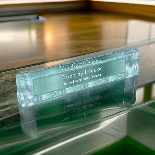 Calm Leafy Blauwgroen Shimmer PsychotherapieIST Co Naambordje