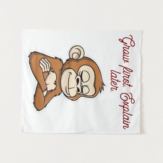 Calm Mind Monkey – Daily Balance  Tapestry Wandkleed (Voorkant (horizontaal))