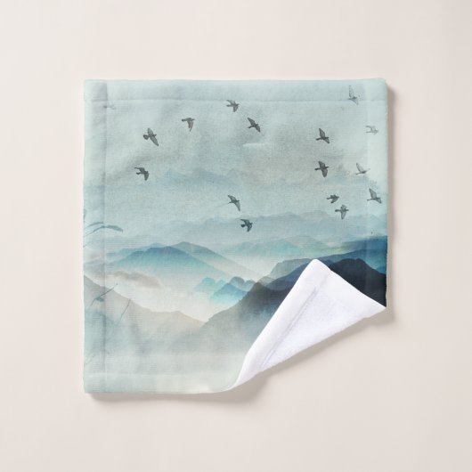 Calm Monogrammed Natuur Waterverf Mountain Scene Bad Handdoek (Wasdoekje)