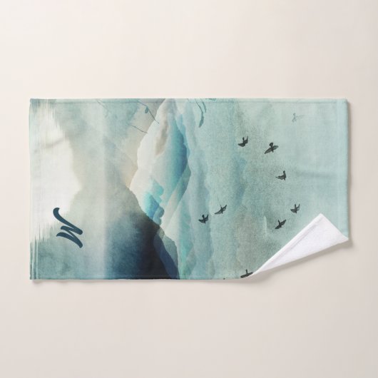 Calm Monogrammed Natuur Waterverf Mountain Scene Bad Handdoek (Handdoek)