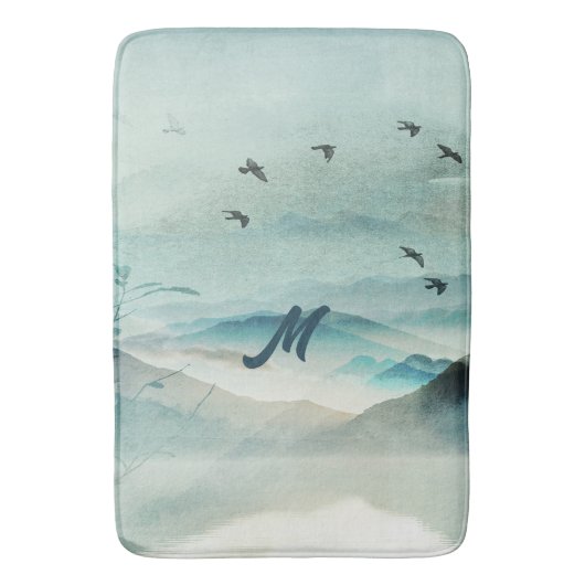 Calm Monogrammed Natuur Waterverf Mountain Scene Badmat (Voorkant Verticaal)