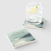 Calm Monogrammed Natuur Waterverf Mountain Scene Stenen Onderzetter (Zijkant)