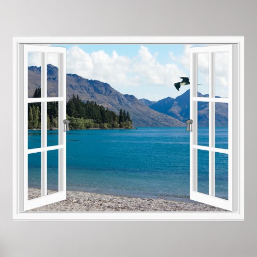 Calm Mountain Lake Artificial Window View Poster (Voorkant)