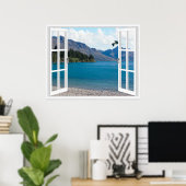 Calm Mountain Lake Artificial Window View Poster (Thuiskantoor)