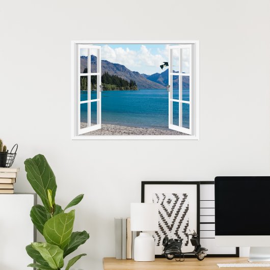Calm Mountain Lake Artificial Window View Poster (Thuiskantoor)