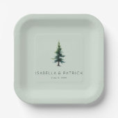 Calm Muted Green Watercolor Tree Papieren Bordje (Voorkant)