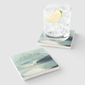 Calm Natuur Waterverf Mountain Scene Monogrammed Stenen Onderzetter (Zijkant)