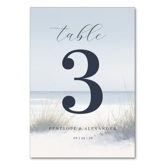 Calm Navy Beach Table Number Kaart (Voorkant)