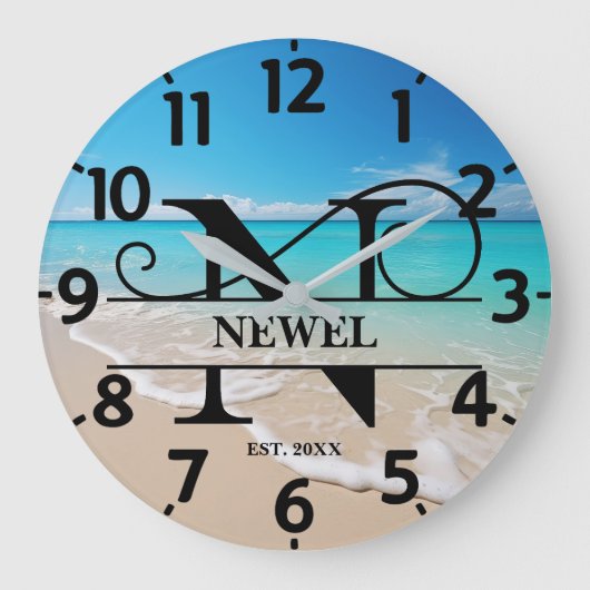 Calm Ocean Beach N Monogram Grote Klok (Voorkant)