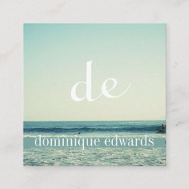 Calm Ocean Wave Beach Scene Modern Monogram Vierkante Visitekaartje