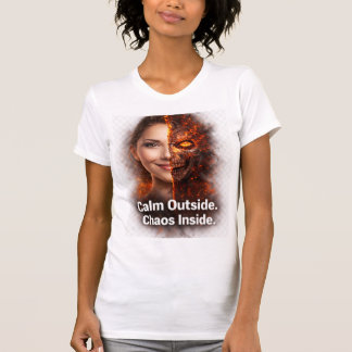 Calm Outside Chaos Inside Fire Skull Dual Face  T-shirt