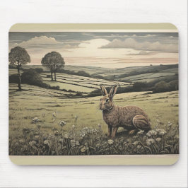 Calm Sage Groene Print van Platteland en Konijn Muismat