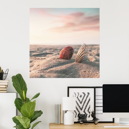 Calm Sand Beach Zee Shell Ocean Photography Poster (Thuiskantoor)