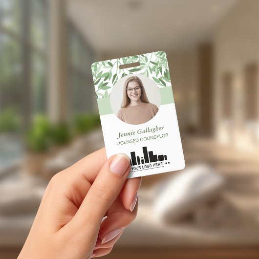 Calm Soft Green Greenery Round ID Photo Logo Badge
