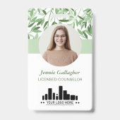 Calm Soft Green Greenery Round ID Photo Logo Badge (Voorkant)