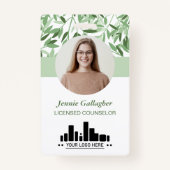 Calm Soft Green Greenery Round ID Photo Logo Badge (Voorkant)