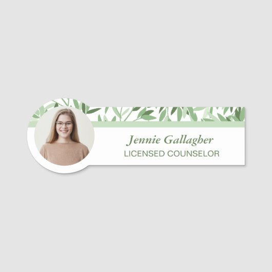 Calm Soft Green Greenery Round ID Photo Naamplaatje (Voorkant)