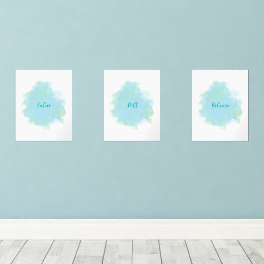 Calm Still Release Wall Art 3 set blauw groen (Houten vloer)