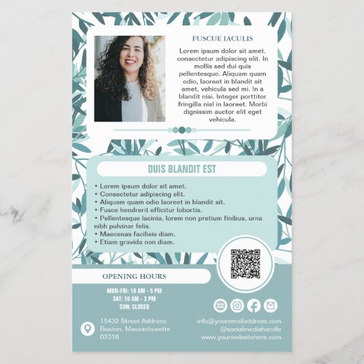 Calm Teal Leaves Wellness Promo Small Business Flyer (Achterkant)