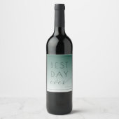 Calm Teal Minimalist Calligraphy Wijn Etiket (Voorkant)