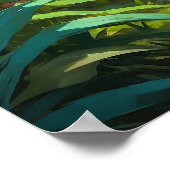 Calm Tijger Liggend in Oerwoud met Vogelschilderij Poster (Hoek)