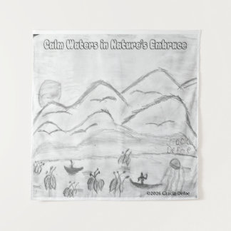 'Calm Waters in Nature's Embrace' Tapestry Wandkleed