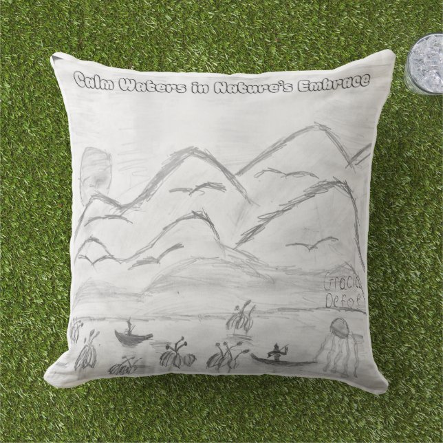 'Calm Waters in  Nature's Embrace' Throw Pillow Buitenkussen (Gras)