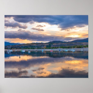 Calm Waters // Lake en Boats op Sunset Poster