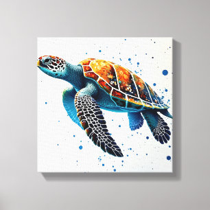 Calm Waters: Vier Zee schildpadden met de oceaan Canvas Afdruk