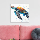 Calm Waters: Vier Zee schildpadden met de oceaan Canvas Afdruk (Insitu (Woonkamer))