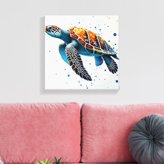 Calm Waters: Vier Zee schildpadden met de oceaan Canvas Afdruk (Insitu (Woonkamer))