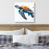 Calm Waters: Vier Zee schildpadden met de oceaan Canvas Afdruk (Insitu (Slaapkamer))