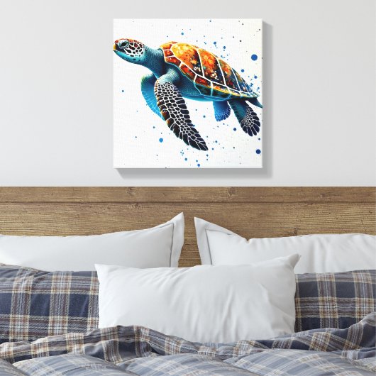 Calm Waters: Vier Zee schildpadden met de oceaan Canvas Afdruk (Insitu (Slaapkamer))