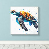 Calm Waters: Vier Zee schildpadden met de oceaan Canvas Afdruk (Insitu (Houten vloer))
