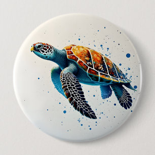 Calm Waters: Vier Zee schildpadden met de oceaan Ronde Button 4,0 Cm