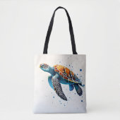 Calm Waters: Vier Zee schildpadden met de oceaan Tote Bag (Voorkant)