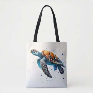 Calm Waters: Vier Zee schildpadden met de oceaan Tote Bag