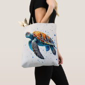 Calm Waters: Vier Zee schildpadden met de oceaan Tote Bag (Dichtbij)