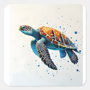 Calm Waters: Vier Zee schildpadden met de oceaan Vierkante Sticker