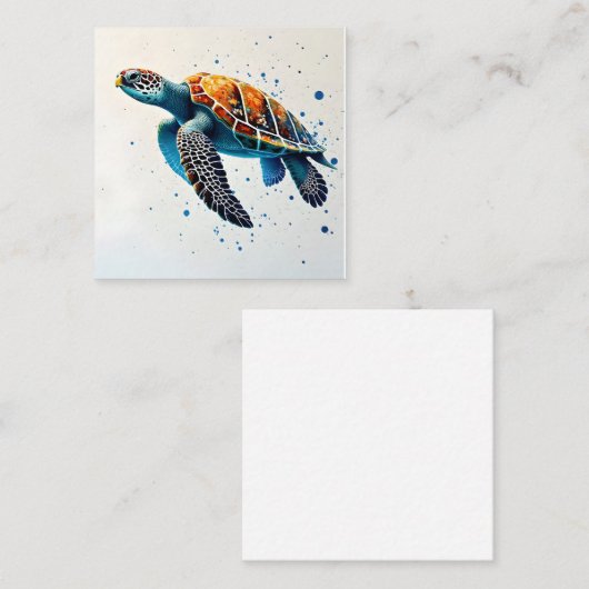 Calm Waters: Vier Zee schildpadden met de oceaan Vierkante Visitekaartje (Voorkant / Achterkant)