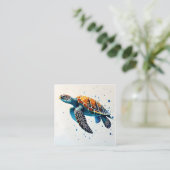 Calm Waters: Vier Zee schildpadden met de oceaan Vierkante Visitekaartje (Staand voorkant)