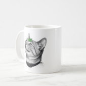 Calm White Minimal Cat Leaf Aesthetic Drawing pfp Koffiemok (Voorkant links)