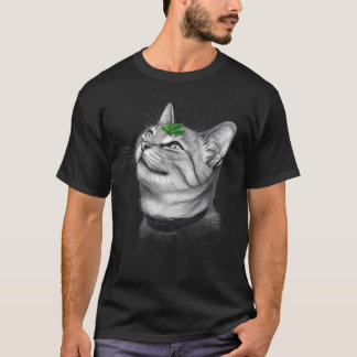 Calm White Minimal Cat Leaf Aesthetic Drawing pfp T-shirt