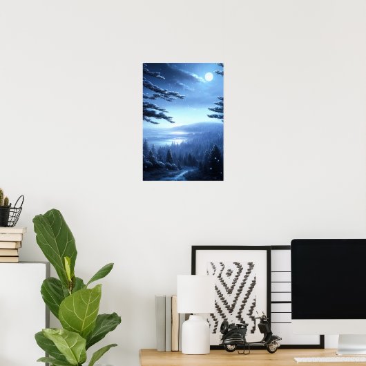 Calm Winter Night in het bos Poster (Thuiskantoor)