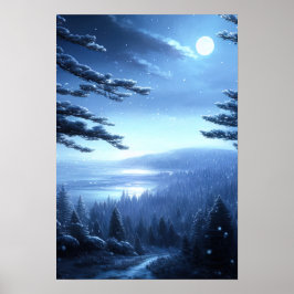 Calm Winter Night in het bos Poster